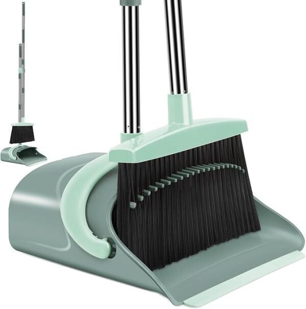 Broom and Dustpan Set with Long Handle – Gray & Green