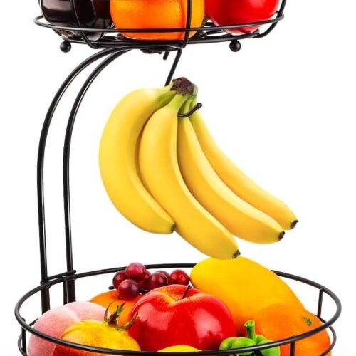 61Q4jcrf1QL._AC_SX679_ Auledio 2-Tier Fruit Basket with Banana Hanger – Black, 64 oz