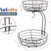 Auledio 2-Tier Fruit Basket with Banana Hanger – Black, 64 oz