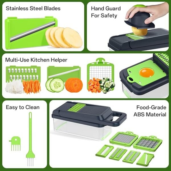 HomeHacks 12-in-1 Vegetable Chopper & Kitchen Gadget, Green