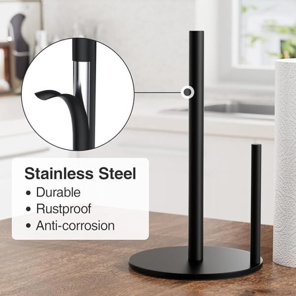 Paper Towel Holder Black – Stainless Steel Countertop Roll Dispenser