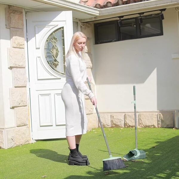 Broom and Dustpan Set with Long Handle – Gray & Green