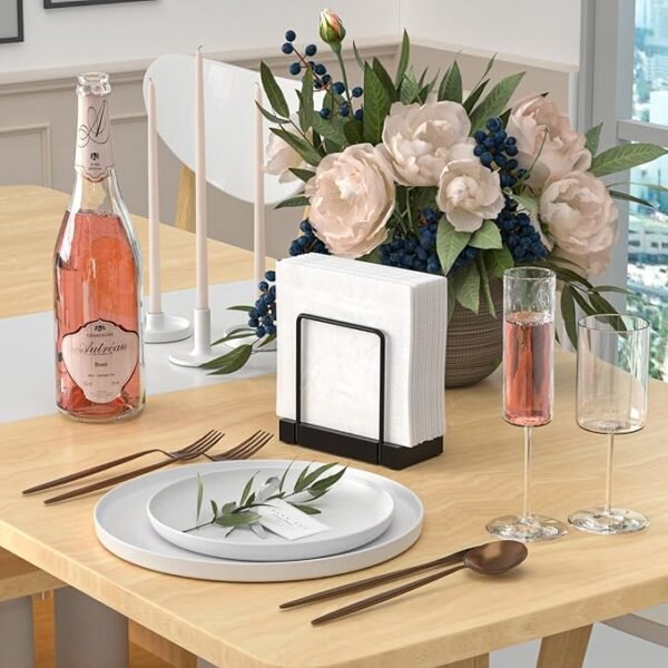 Wican Bamboo Napkin Holder for Table – Black Standing Dispenser