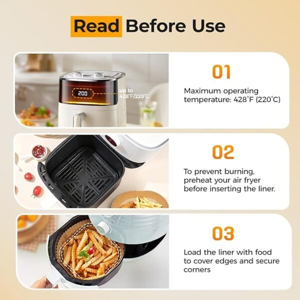 Air Fryer Paper Liners 8 Inch – 125 Pcs Disposable Parchment