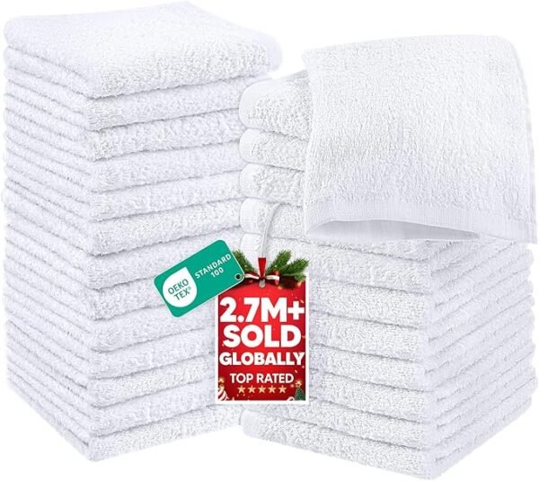 Cotton Washcloths Set, 24 Pack – Soft & Absorbent