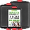 NutriChef 3-Piece Nonstick Baking Pans – Red Handles
