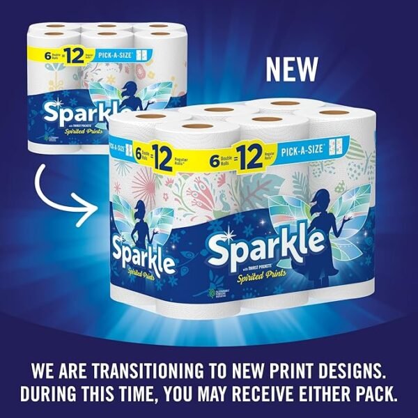 Sparkle Pick-A-Size Spirited Print Paper Towels, 6 Double Rolls – 660 Sheets