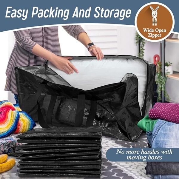 Extra Heavy Duty Large Moving Bags with Zipper & Handles – 6 Pack
