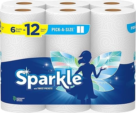 Sparkle Pick-A-Size Spirited Print Paper Towels, 6 Double Rolls – 660 Sheets