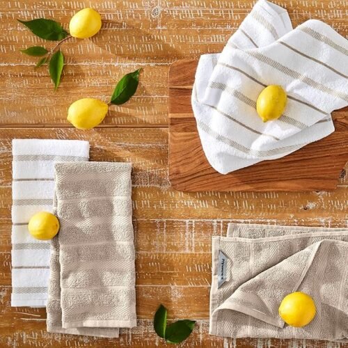 91zpyKQB+sL._AC_SX679_ KitchenAid Albany 4-Pack Kitchen Towels, Milkshake Tan/White